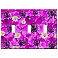 Switch Plate Triple Toggle - Flowers Anemone Poppy Collage Purple BlUtenmeer