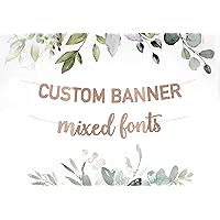 Custom Two Line Banner Bold/Block and Script,Personalized Party Banner,Custom Birthday Banner,Custom Baby Shower Banner, Bridal Shower Sign (Rose Gold Glitter)