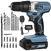 C P CHANTPOWER Cordless Drill Set, 20V Electric Power Drill Driver with Battery and Charger, 10mm Keyless Chuck, Variable Speed, 16 Position and 22pcs Accessoris