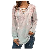 XHRBSI Blouses for Women for Work Dressy Atmospheric, Fashionable, Loose Fitting Casual Printed V-Neck Long Sleeved Top