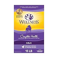 Wellness Complete Health Dry Dog Food with Grains, Natural Ingredients, Made in USA with Real Meat, All Breeds, For Adult Dogs (Chicken & Oatmeal, 15-Pound Bag)