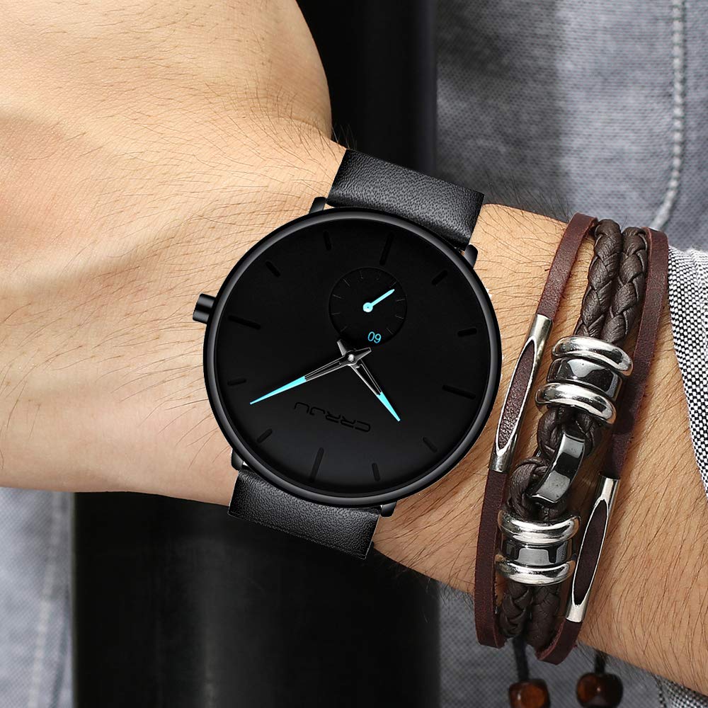 Mens Watches Ultra-Thin Minimalist Waterproof-Fashion Wrist Watch for Men Unisex Dress with Leather Band