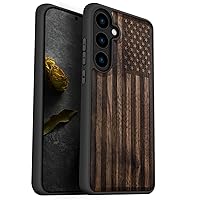 Carveit Wood Case for Galaxy S24 Case 2024 [Natural Wood & Black Soft TPU] Shockproof Protective Cover Unique Wooden Case Compatible with Samsung S24 Case (American Flag-Walnut)