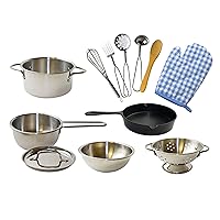 Deluxe Pots & Pans Set - 12 Piece Stainless Steel Play Kitchen Set - Realistic Looking Cookware for Imaginative Role Play - Great for Young Boys and Girls Ages 3+