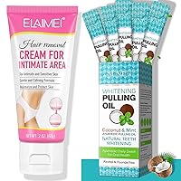 Hair Removal Cream for Women Pubic (2 fl.oz) & Coconut Oil Pulling for Teeth Travel Sizes (20Pcs)