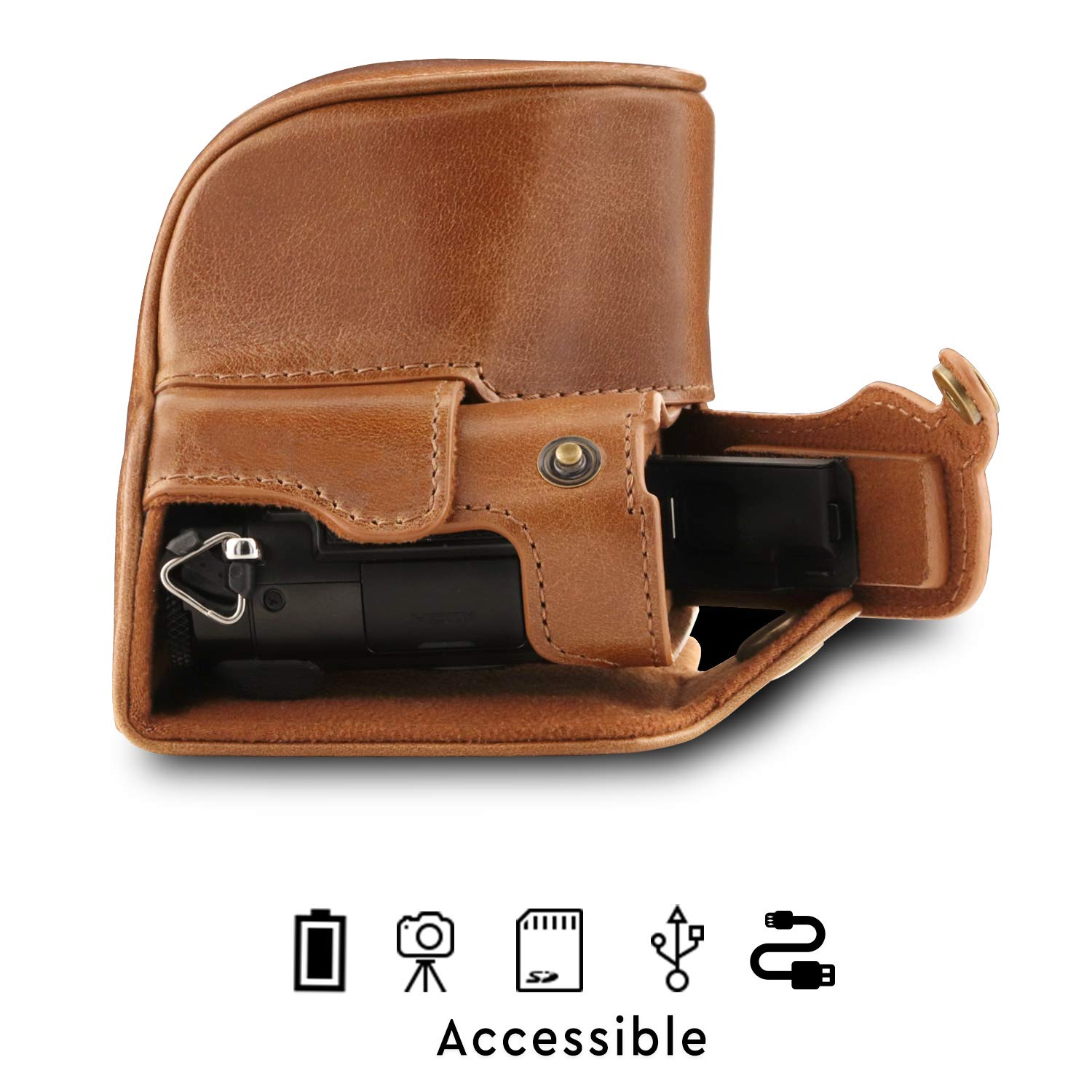 MegaGear Ever Ready Genuine Leather Camera Case Compatible with Panasonic Lumix DC-LX100 II
