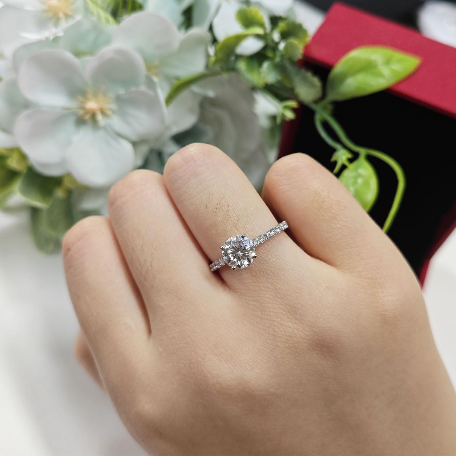 MRENITE 1ct 6.5mm 10K 14K Gold Moissanite Engagement Wedding Ring for Women Classic 4-Prong Simulated Diamond Promise Bridal Ring Size 4-12