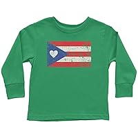 Threadrock Kids Puerto Rico Flag with Heart Toddler Long Sleeve T-Shirt