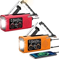 Emergency Weather Radio, NOAA Hand Crank Radio Solar Charged AM FM Radio with Flashlight, Retractable Reading Lamp, SOS Alarm, Headphone Jack, 4000mAh(Red) 2000mAh(Orange) for Outdoor Survival