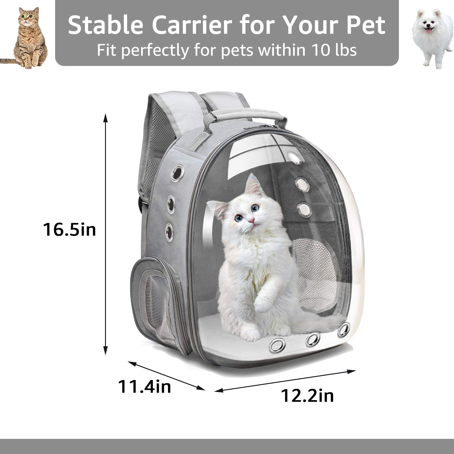 Henkelion Bubble Carrying Bag for Small Medium dogs Cats, Space Capsule Pet Hiking backpack, Airline Approved Travel carrier - Grey