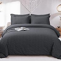 HYMOKEGE Full Size Comforter Sets Seersucker 7 Pieces, All Season Luxury Bed in a Bag for Bedroom, Bedding Set with Comforters, Sheets, Pillowcases & Shams, Dark Grey