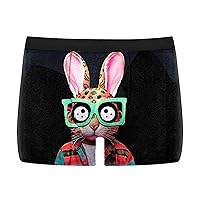 Easter Bunny Mens High Waistband Boxer Briefs Underwear Trunk Soft Breathable Cute 3D Print Boxers Undershorts