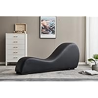 Yoga, Stretching, Relaxation Modern Faux Leather Living Room Curved Chaise Lounge, Black