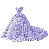 Women's Sparkly Sequin Quinceanera Dresses Off Shoulder Long Ball Gown for Birthday Party Pleated Sweet 16 Dresses