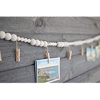 KALALOU CGL4037 Wood Bead Garland with Clothes Pin Photo/Card Holders, One Size, Off-White