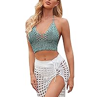 Beach Coverups For Women 2024 Women's Swim Cover up Beach Style Hollow Woven Bikini Swimsuit Cover Up