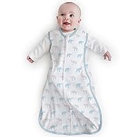 Amazing Baby Cotton Sleeping Sack, Wearable Blanket with 2-way Zipper, Pastel Blue + Gray Tiny Elephants, Large (12-18mo)