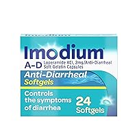 Imodium A-D Anti-Diarrheal Medicine Softgels with 2 mg Loperamide Hydrochloride per Capsule, Diarrhea Relief to Help Control Symptoms Due to Acute, Active & Traveler's Diarrhea, 24 ct.