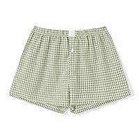 Lounge Plaid Shorts for Women Y2K Elastic High Waist Wide Leg Gingham Boxer Pajama Bottoms Summer Going Out Shorts