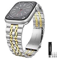 Kamita Metal Replacement Strap Compatible with Apple Watch Strap 41 mm 40 mm 38 mm for Men and Women Adjustable Stainless Steel Bracelets Watch Strap for iWatch Series 9 8 7 6 5 4 3 SE 2023