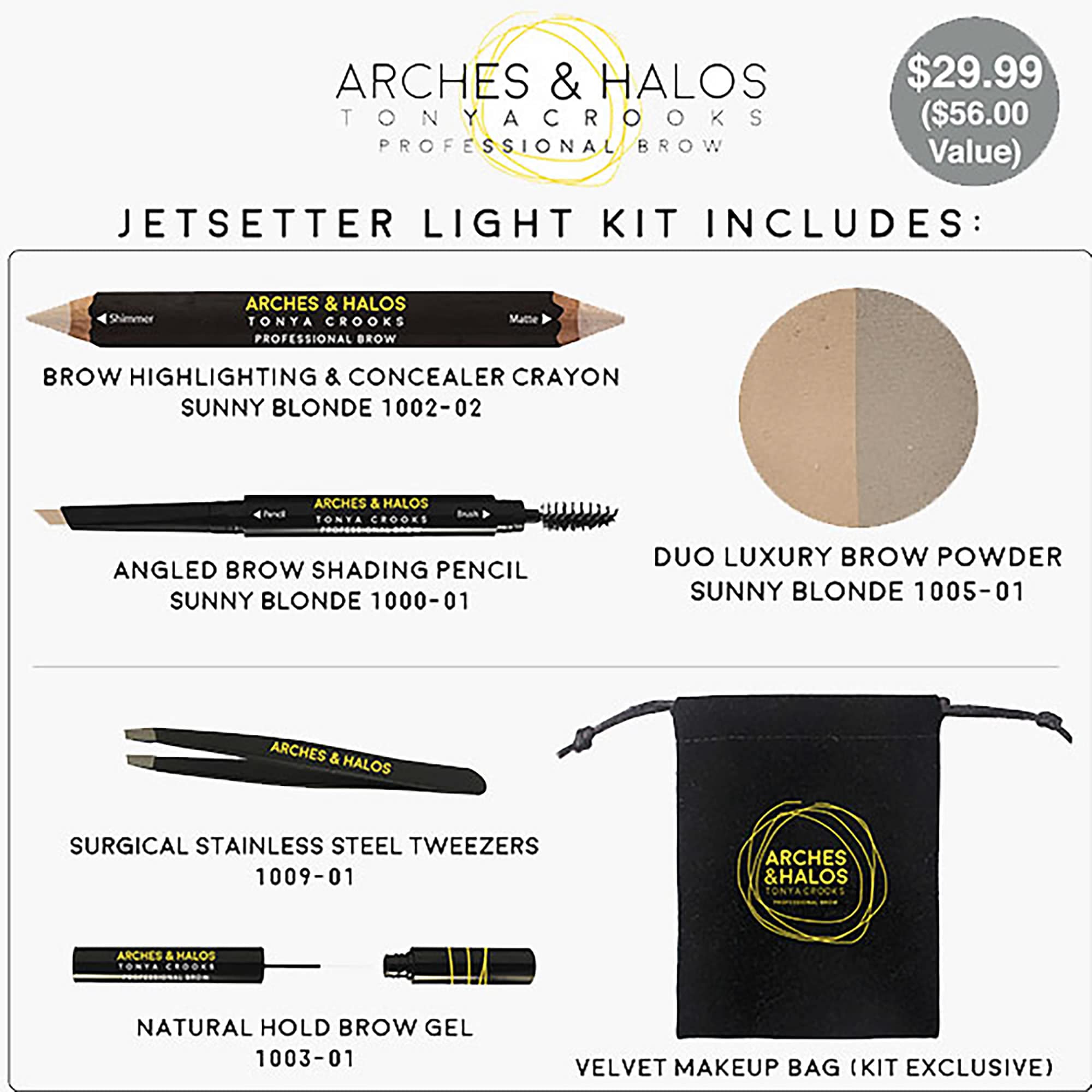 Arches & Halos Jetsetter Kit - Travel Size Kit for Flawless Brow Shaping and Grooming On the Go - Includes Five Essential Eyebrow Care Tools - Professional Grade Formulas and Design - Light - 1 pc