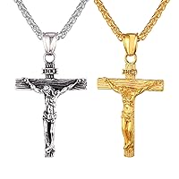 U7 Crucifix Cross Pendant Necklace, Steel+Gold