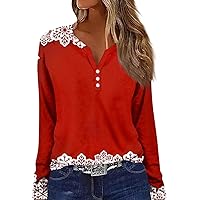 Christmas Long Sleeve T Shirts for Women Cute Holiday Button Up Henley Shirts Trendy Comfort Xmas Teen Girl Tops