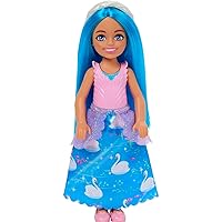 Barbie Dreamtopia Chelsea Royal Small Doll with Blue Hair, White Headband & Colorfull Skirt, Doll Bends at Waist