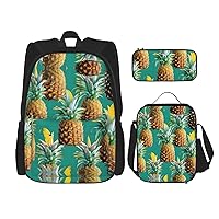 Fashion Backpack with Lunch Bag Pencil Case, Laptop Bookbag Casual Daypack,3 in 1 BookBag Set-Psych pineapple quotes