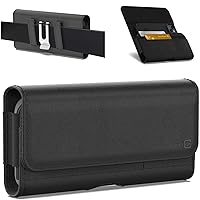 CoverON Holster for 1+ OnePlus Nord N300 N30 5G N100 / One Plus 8 Pro - Cell Phone Case Belt Clip ID Card Carrying Black Leather Pouch (Fits with Otterbox or Any Case on)