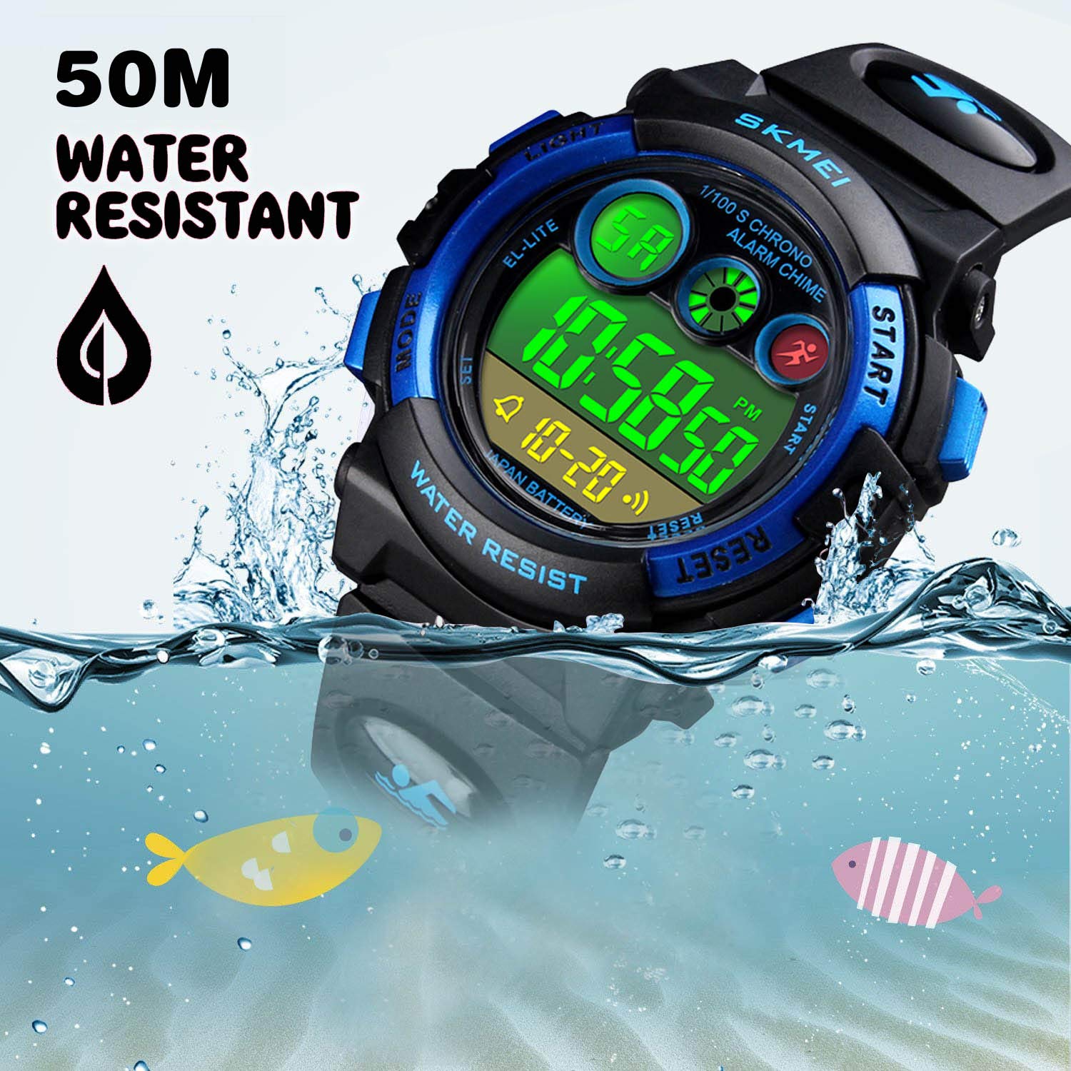 cofuo Kids Digital Sport Watch for Boys Girls, Kid Waterproof Electronic Multi Function Casual Outdoor Watches, 7 Colorful LED Luminous Alarm Stopwatch Wristwatch