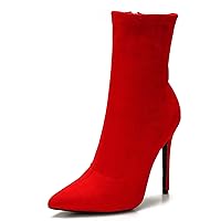 CAMSSOO Women's Stylish Ankle Boots Sexy Pointed Toe Stiletto High Heels Boots Comfy Mid Calf Booties