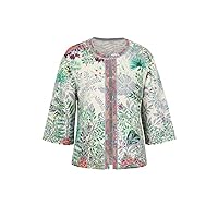 Floral Jungle Printed Jacquard Jacket with Magnetic Snaps in White Pastel Knit Cotton Cardigan Pullover Sweater