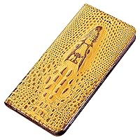 Genuine Leather Cover for Samsung Galaxy S24 Ultra/S24 Plus/S24 Luxury 3D Crocodile Head Case Magnetic Flip Card Slots Shockproof (Yellow,S24 Ultra)