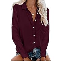 Andongnywell Women's Solid Color Long Sleeve V Neck Button Cardigan Blouses Tops Button Down Shirts Blouses