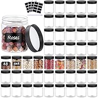 48PCS 8OZ Plastic Jars with Screw On Lids, Pen and Labels Refillable Empty Round Slime Cosmetics Containers for Storing Dry Food, Makeup, Slime, Honey Jam, Cream, Butter, Lotion