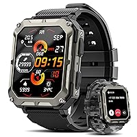 Rgthuhu Military Smart Watches for Men (Answer/Make Call), 100M Waterproof Rugged Smart Watch for Android Phones and iPhone, 1.9