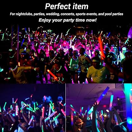 Foam Glow Sticks-52PCS LED Light Up Foam Sticks with 3 Modes Flashing,Glow in The Dark Party Supplies for Halloween Birthday Wedding Pool Concert and Event,A Hit As Party Favors for Kids Adults