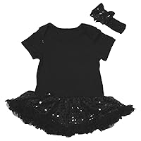 Petitebella Valentine Baby Dress Black Plain Bodysuit Sequin Tutu Romper Nb-18m
