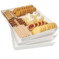 Avant White Plastic Serving Trays (Set of 3) 15” x 10” | Large Reusable Rectangular Party Platters | Serve Appetizers, Fruit, Veggies, & Desserts | BPA-Free & Made in USA