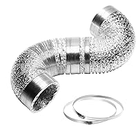 iPower 8 inch 25 feet Dryer Vent Hose, Flexible Aluminum Foil Non-Insulated Ducting with 2 Clamps for HVAC Ventilation and Exhaust, 8 in 25 ft, Silver
