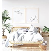Set Of 2 Prints Good Morning Good Night Wall Art The Bed Quotes Canvas Poster Painting For Master Bedroom Wall Decor