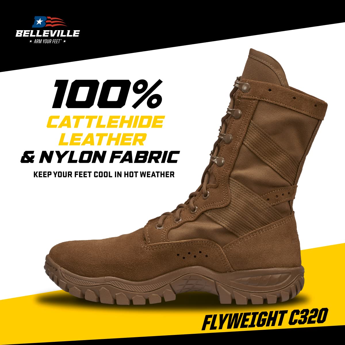 Belleville C320 One Xero 8 Inch Combat Boots for Men - Ultra-Lightweight Army/Air Force OCP ACU Coyote Brown Leather with Vibram Incisor Traction Outsole; Berry Compliant