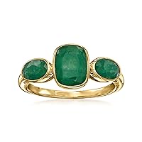 Ross-Simons 2.80 ct. t.w. Emerald 3-Stone Ring in 18kt Gold Over Sterling. Size 8
