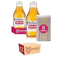 2-Pack of Gold Medal 100% Apple Juice not From Concentrate, Glass Bottle 33.8 fl oz + 80 Disposable Food Grade Plastic Straws by Unique Outlet Brand