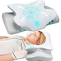 Cervical Pillow for Neck Pain Relief, Odorless Contour Memory Foam Pillows with Cradles Design, Ergonomic Orthopedic Bed Pillows for Sleeping, Support Side Back Stomach Sleeper (Silky Cover)