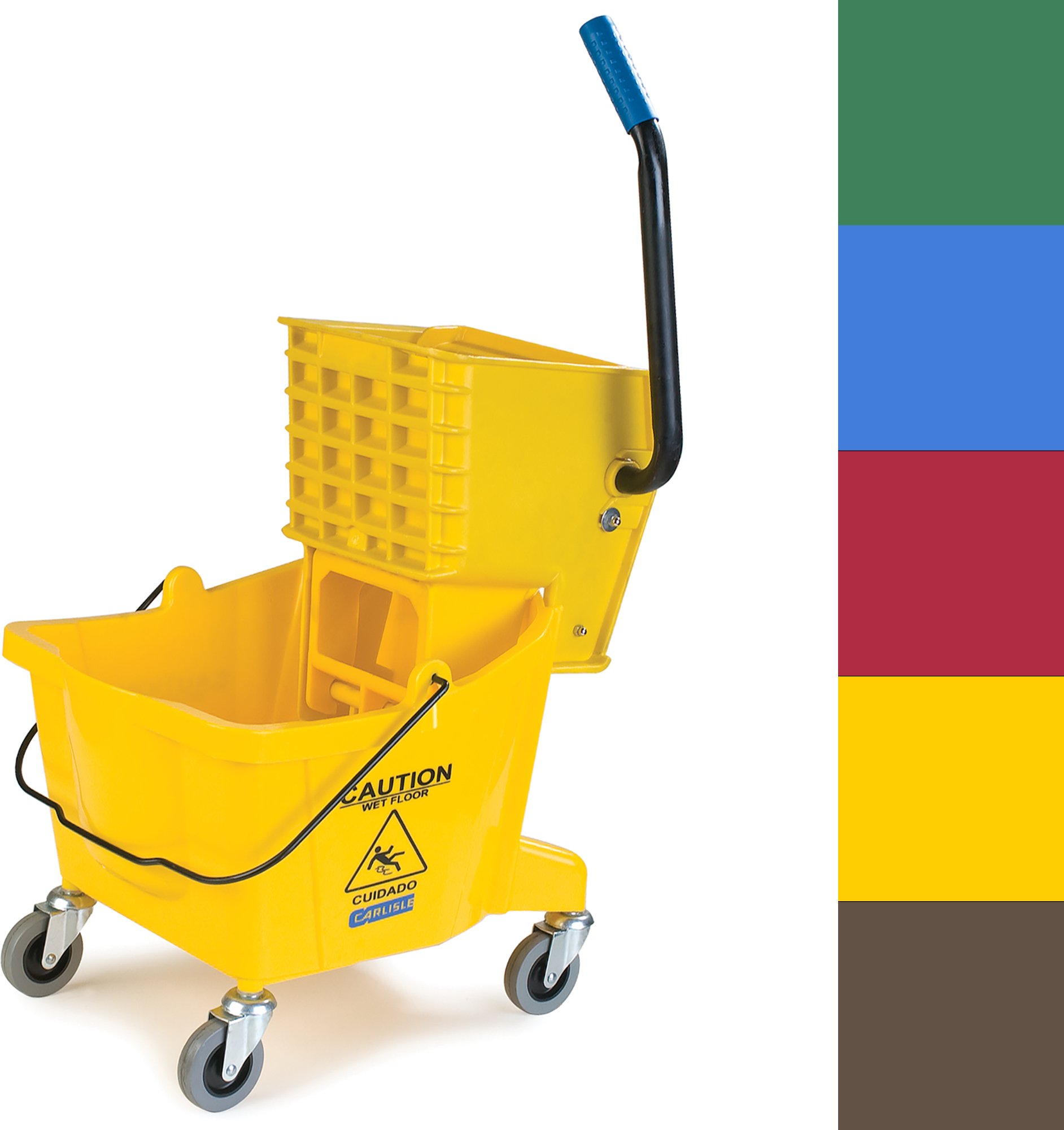 Carlisle FoodService Products Plastic Commercial Mop Bucket with Side-Press Wringer, 26 Quarts, Yellow