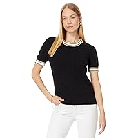Tommy Hilfiger Women's Cable Pullover Short Sleeve Sweater, Black MultiSmall