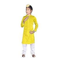 Boy's Cotton Kurta Pajama Set Ethnic Party Wear Kid's Shirt Kurta Yellow Color