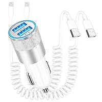 [Apple MFi Certified] iPhone Fast Car Charger, Rombica 4.8A Dual USB Power Car Rapid Charge Adapter + 2 Pack Coiled 6FT Lightning Cable Quick Car Charging for iPhone 14 13 12 11 Pro Max/XS/XR/X 8/iPad